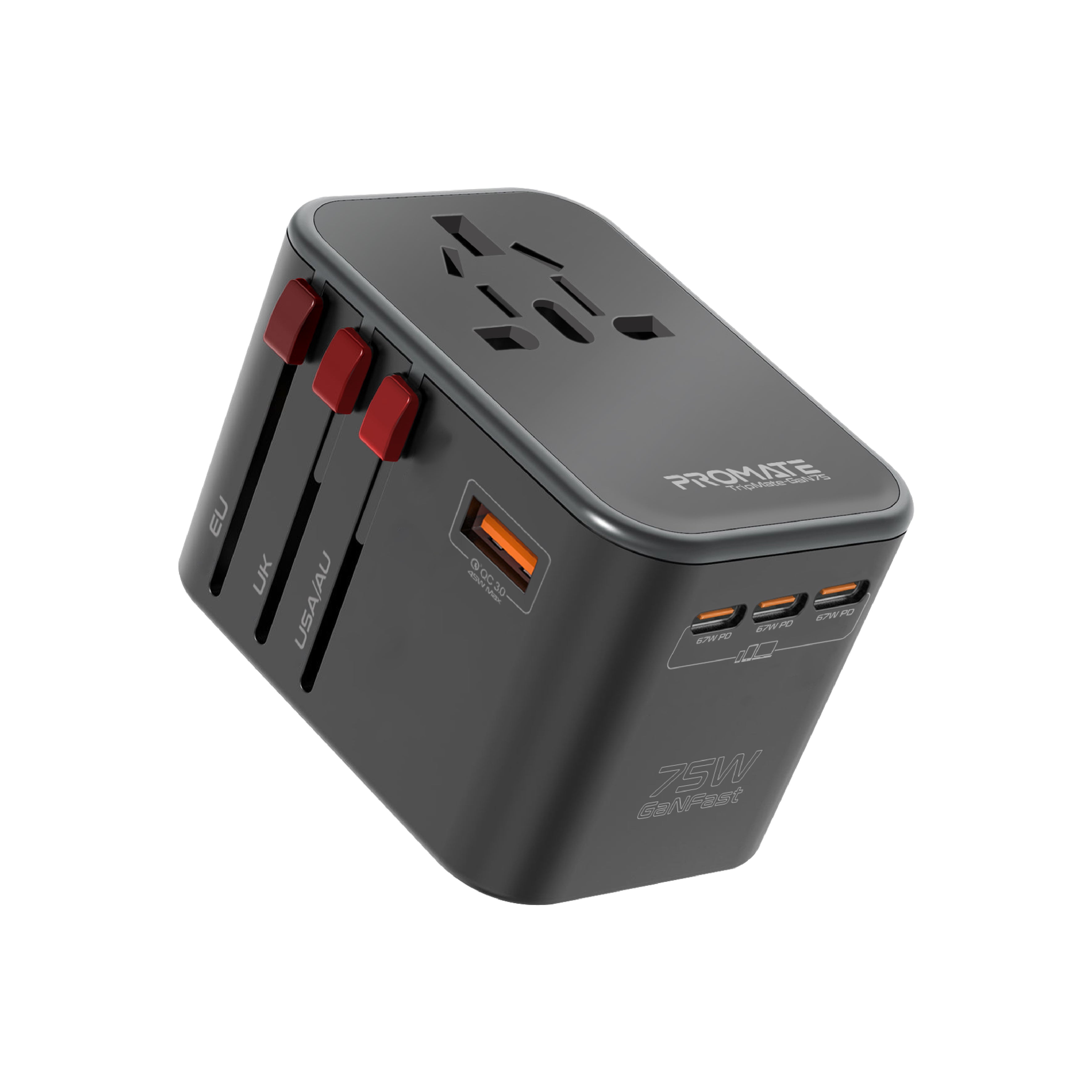 Promate TripMate GaN75 75W Travel Adapter