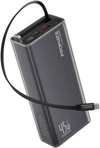 Promate Lucid-45W 20000mAh Power Bank with Retractable USB-C Cable