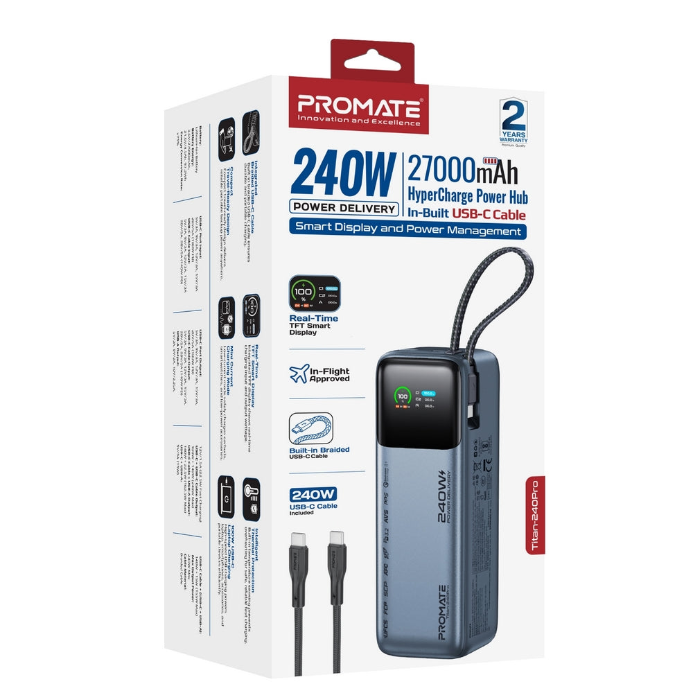 Promate Titan-240Pro 27000mAh 240W Power Bank with TFT Display