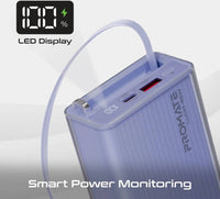 Promate Lucid-45W 20000mAh Power Bank with Retractable USB-C Cable