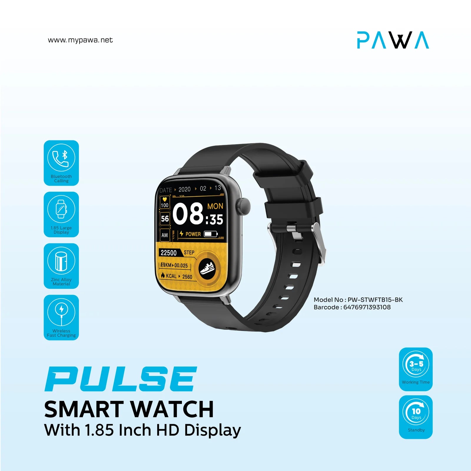 Pawa Pulse Smart Watch Large HD Display