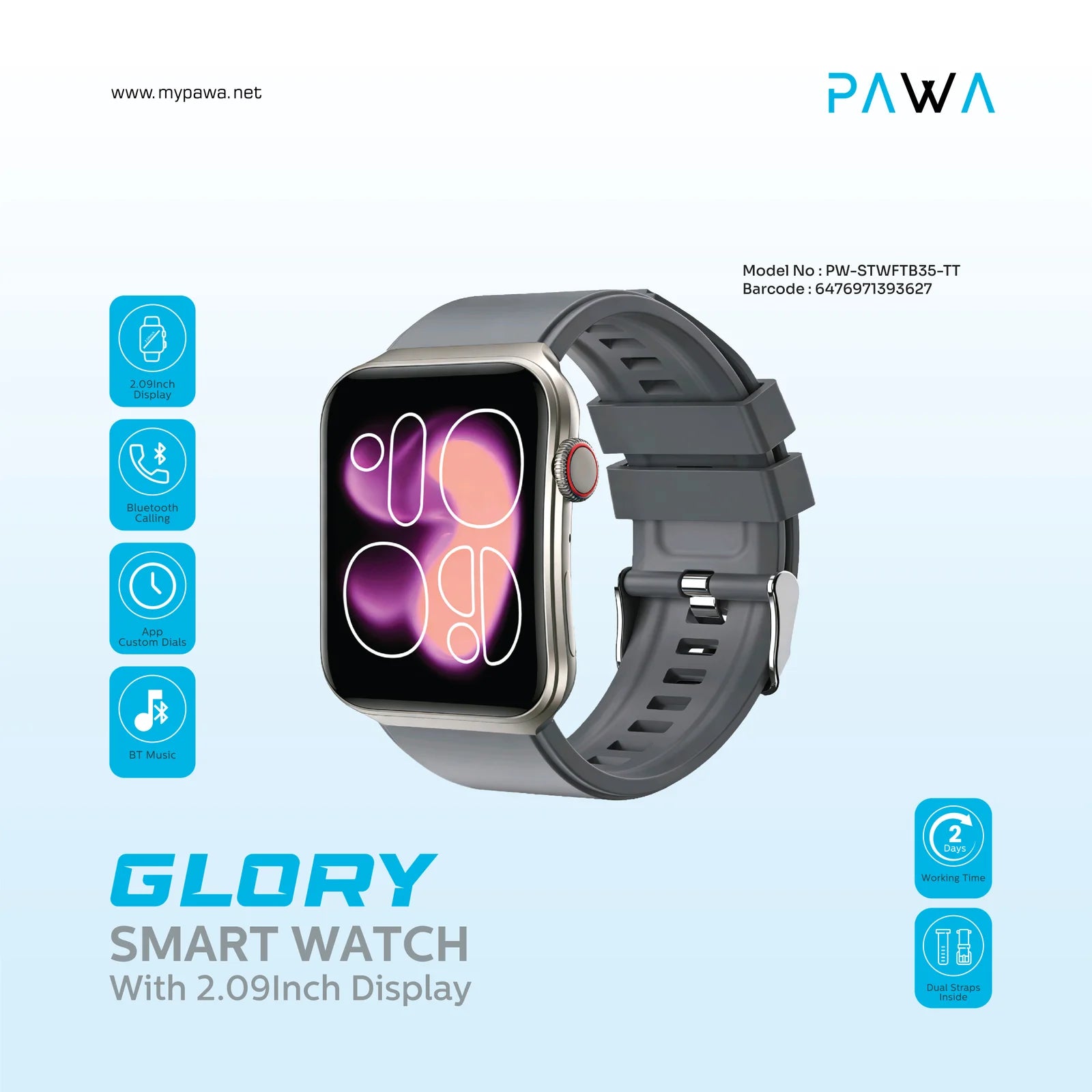 Pawa Glory Smart Watch with 2.09 inch Display