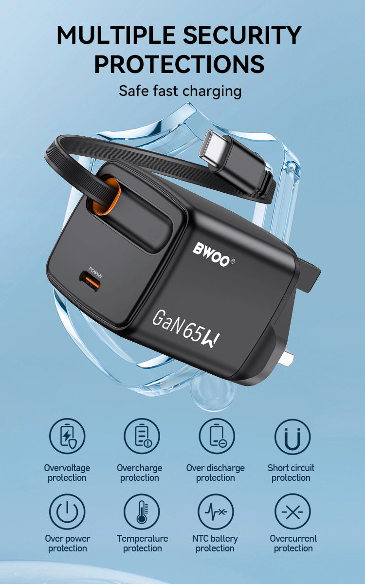 BWOO PD 20W + QC 18W Dual Port Charging Kit with 65W Type-C Cable