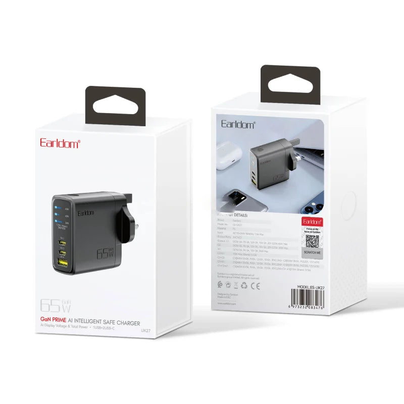 Earldom 65W GaN Fast Charging Power Adapter USB-C USB-A