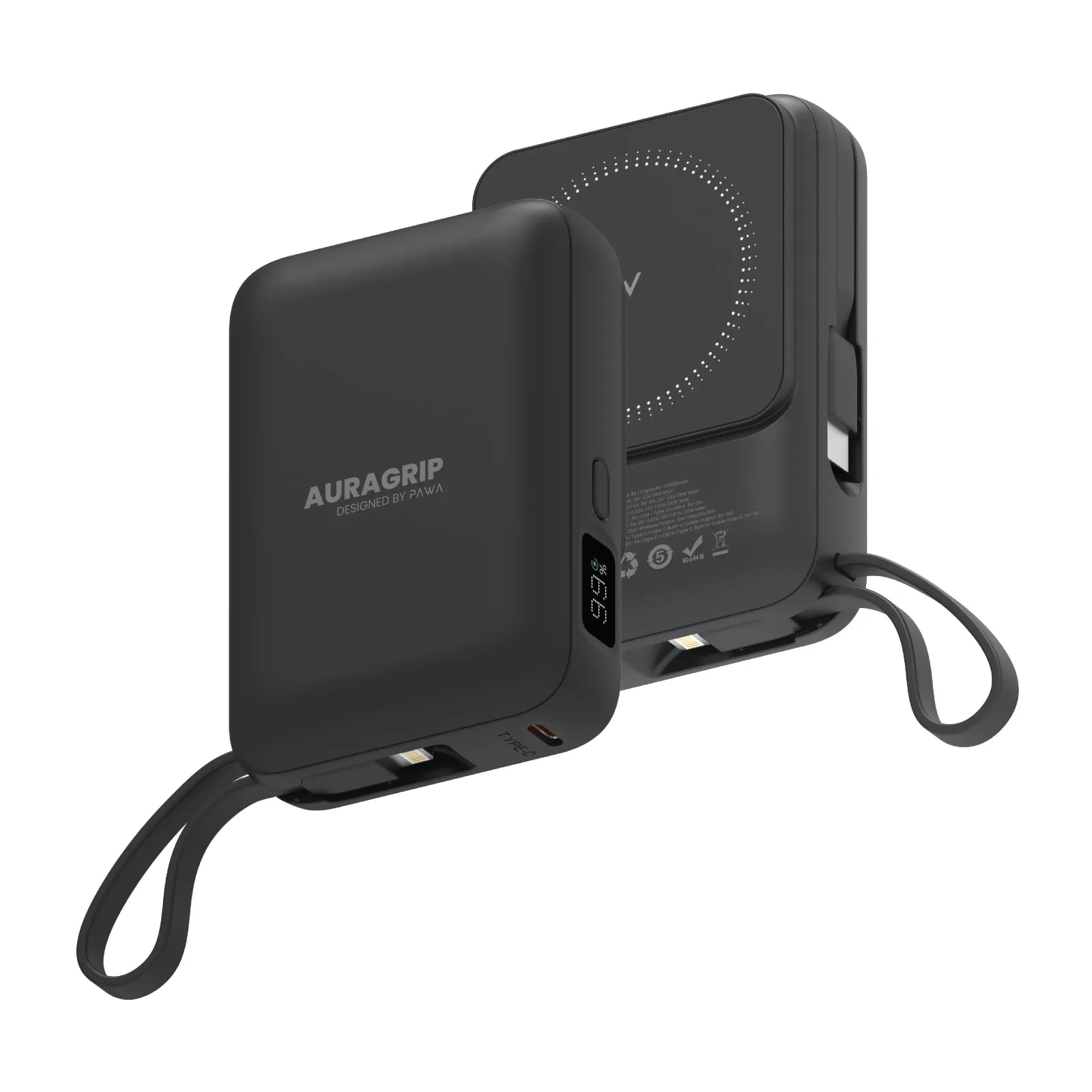 Pawa AuraGrip 22.5W 10000mAh MagSafe Power Bank with Built-in Lanyard Cable