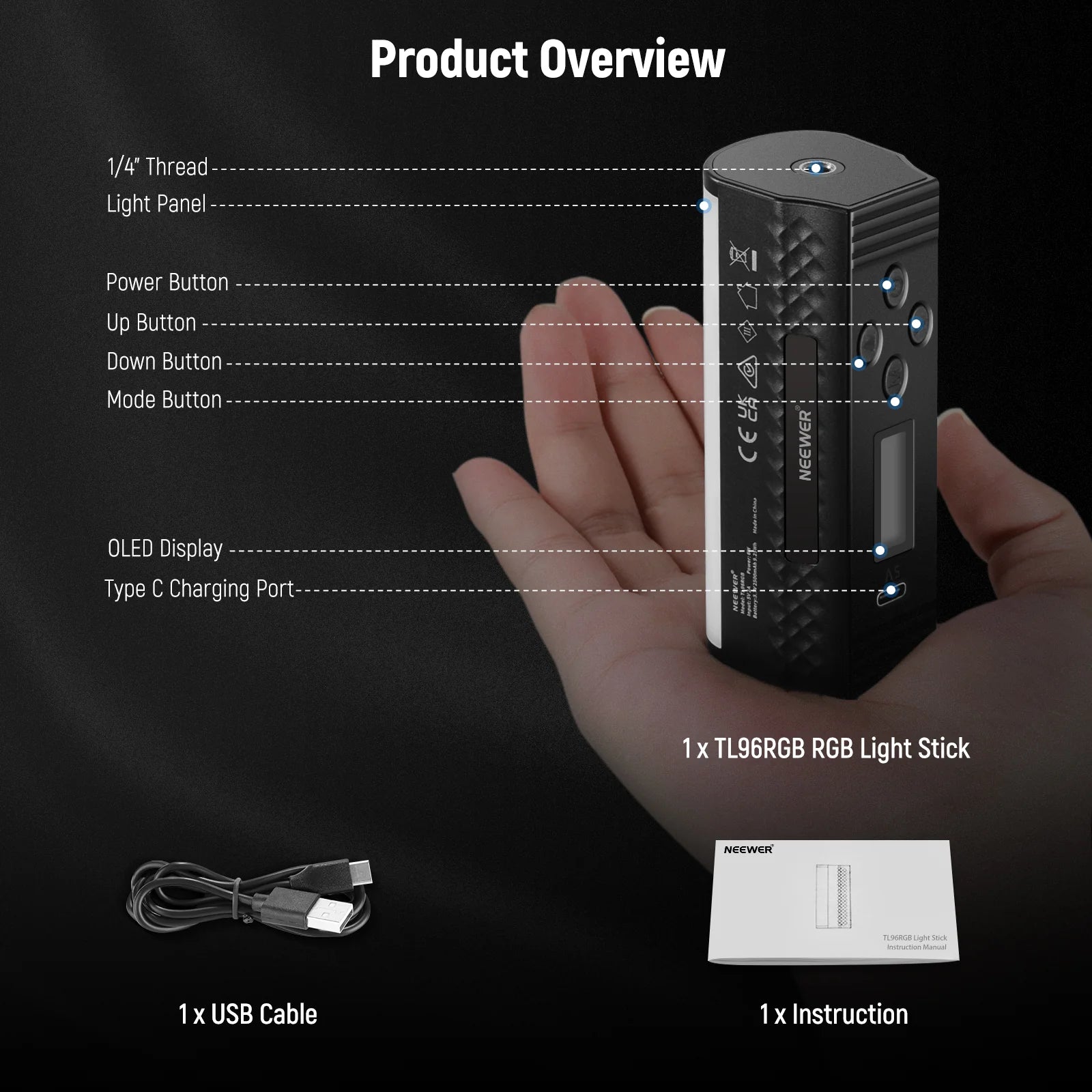 Neewer TL96RGB Handheld RGB LED Video Light Wand