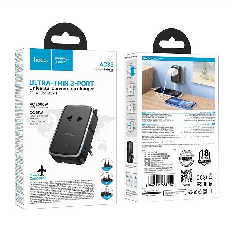 Hoco AC35 15W Universal Travel Adapter