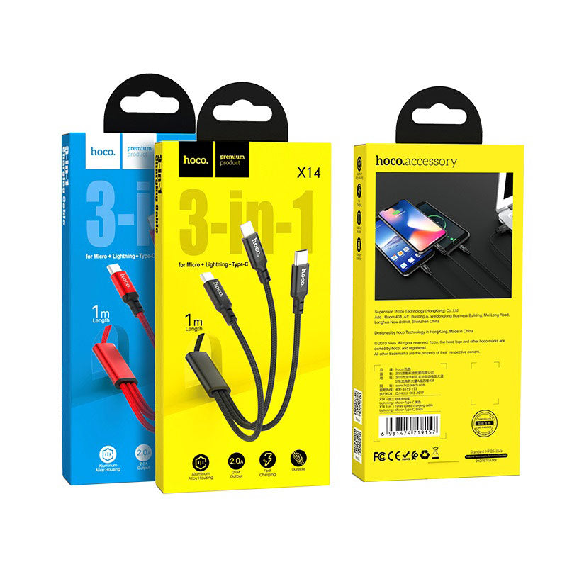 Hoco X14 Times Speed 3-in-1 Charging Cable