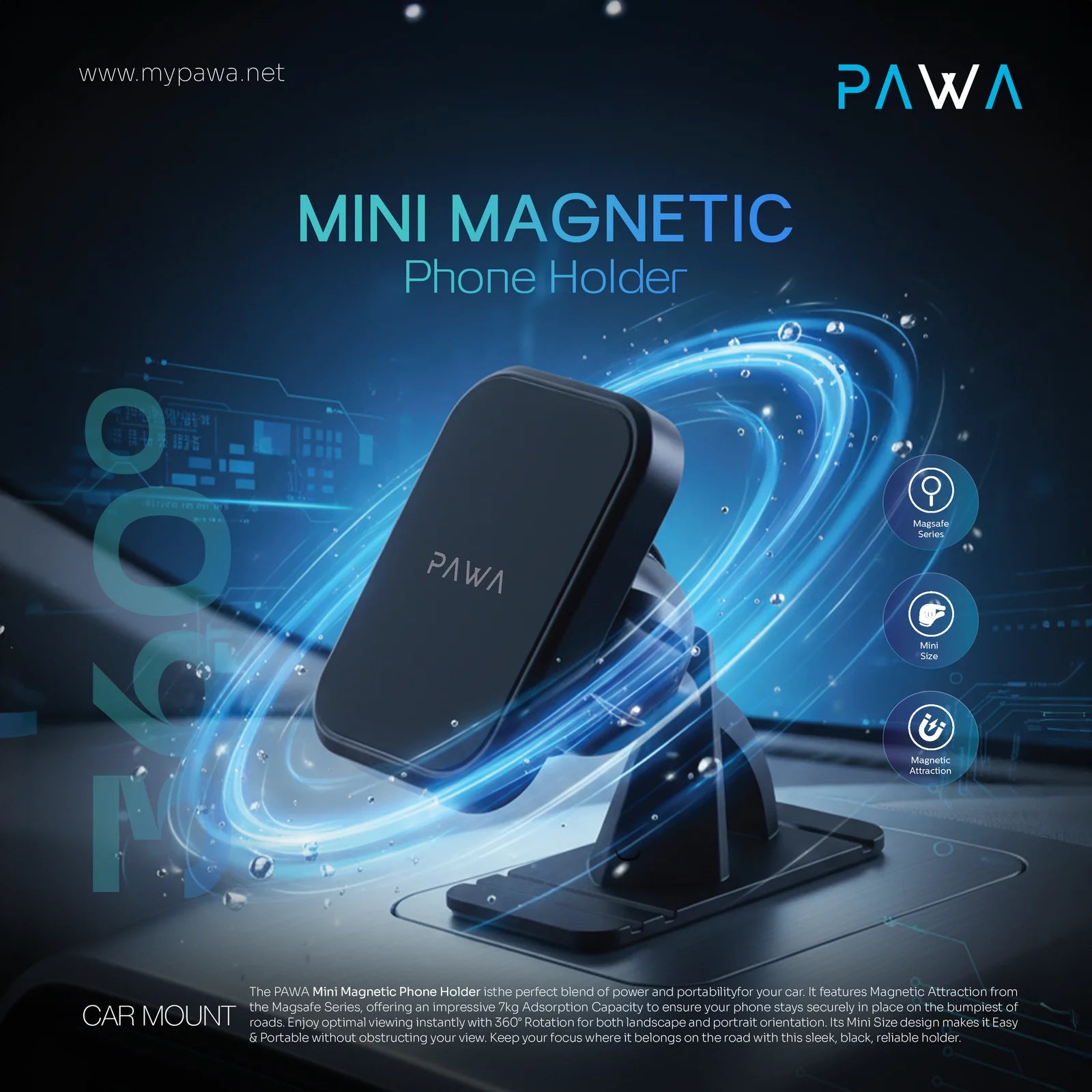 Pawa PW-SCRMNT11-BK Mini Magnetic Phone Holder