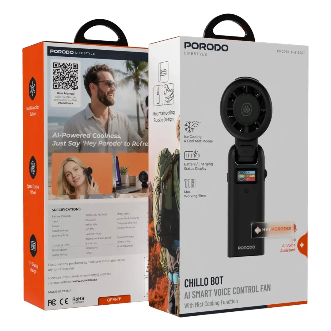 Porodo Lifestyle Chillo Bot AI Smart Voice Control Fan
