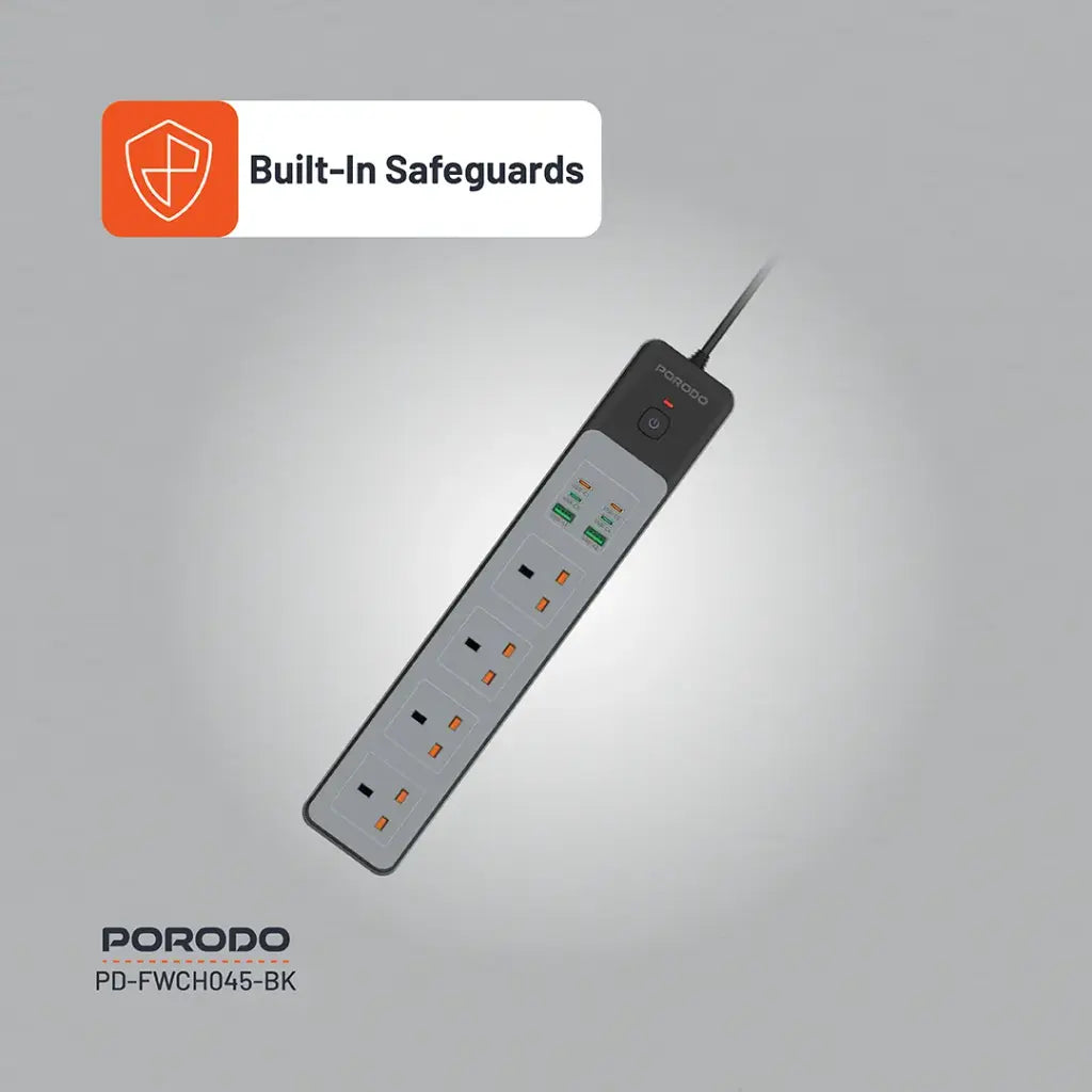 Porodo PD-FWCH045 4AC 65W 3000W Power Strip UK