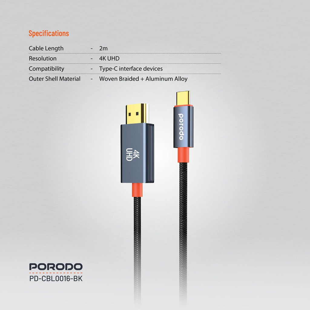 Porodo PD-CBL0016 / PD-CBL0017 Woven HDMI Cable 2m