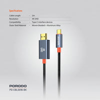 Porodo PD-CBL0016 / PD-CBL0017 Woven HDMI Cable 2m