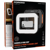 Porodo Lifestyle PDLFST214 Handheld Ring Light Grip with Phone Clamp & Desktop Stand