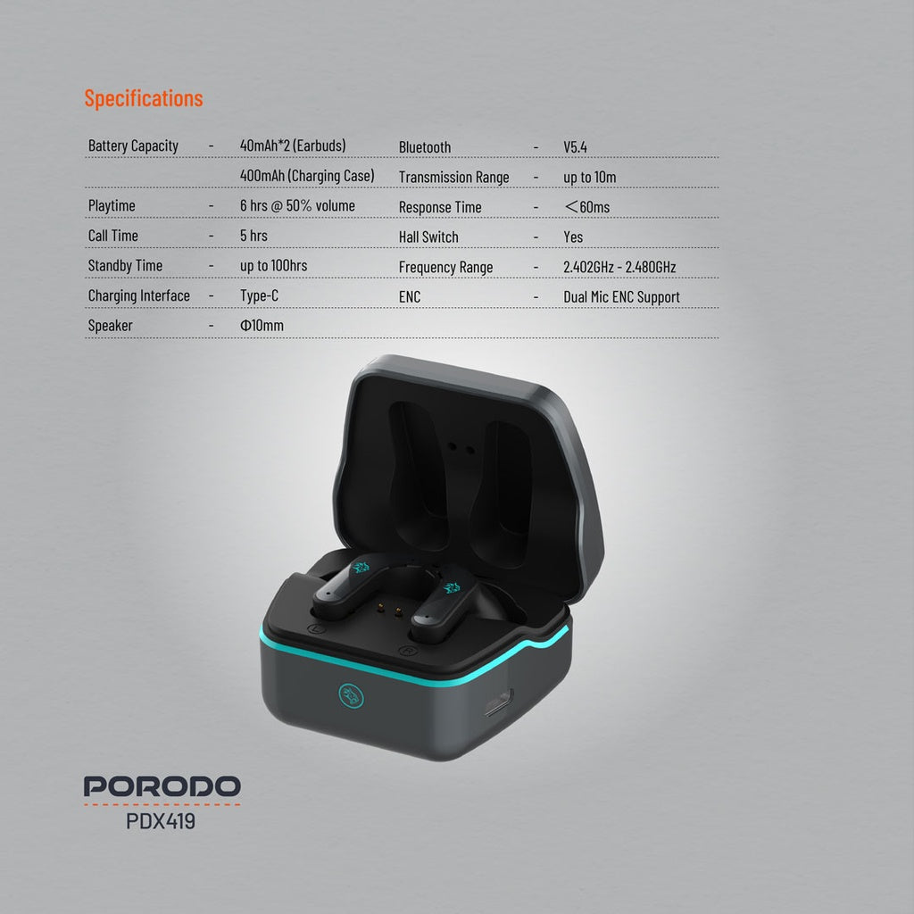Porodo Gaming PDX419 Ultra Low-Latency Gaming Earbuds