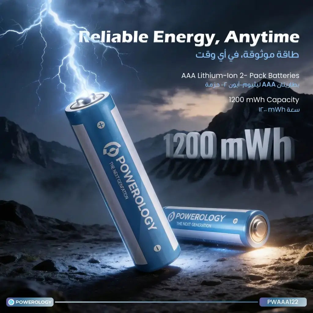 Powerology AAA 2-Pack USB-C Rechargeable Batteries