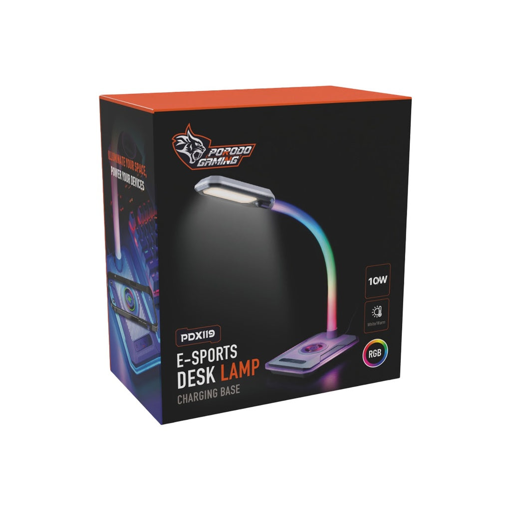 Porodo Gaming PDX119 RGB E-Sports Desk Lamp with 10W Wireless Charging Base