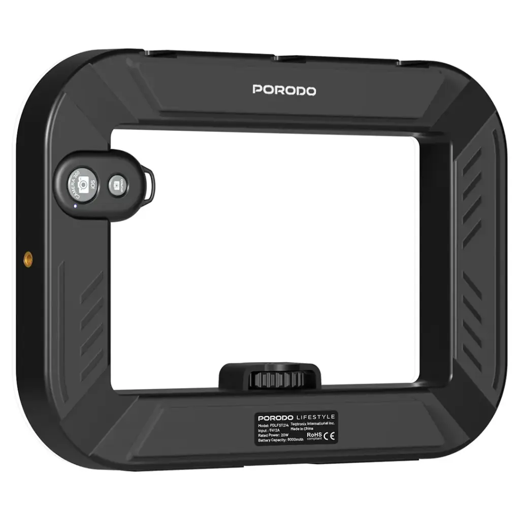 Porodo Lifestyle PDLFST214 Handheld Ring Light Grip with Phone Clamp & Desktop Stand