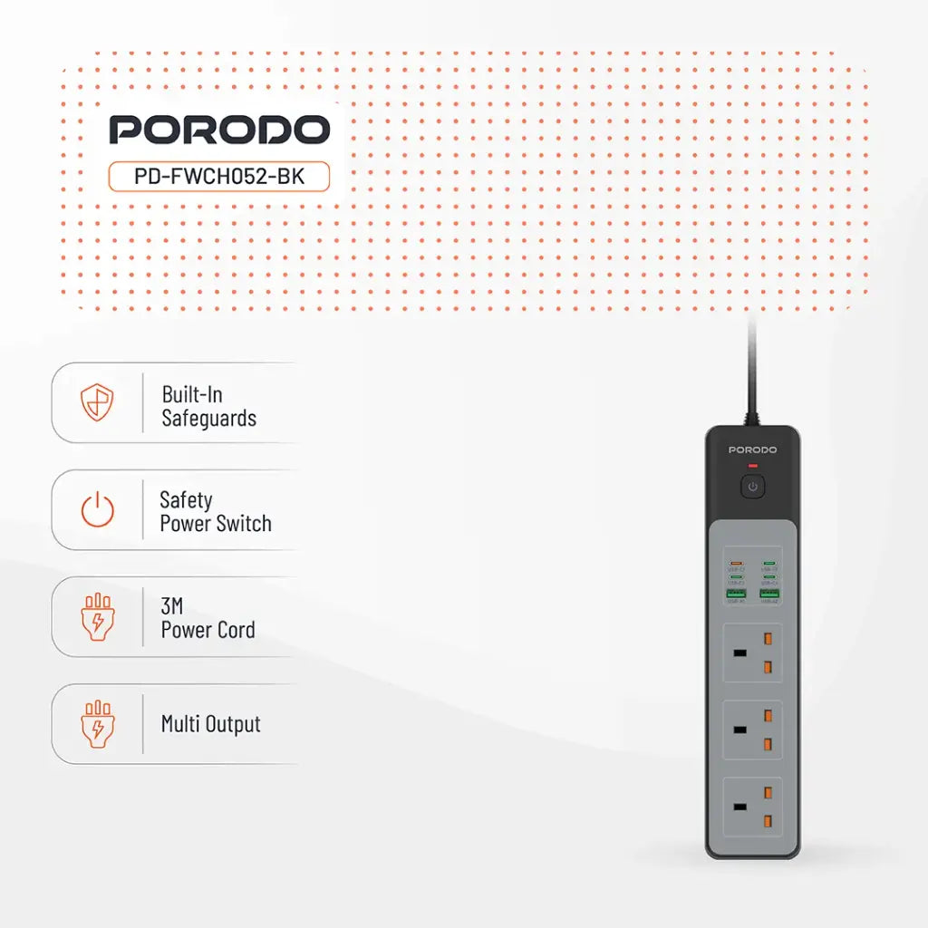 Porodo PD-FWCH052 3AC 45W Power Strip UK