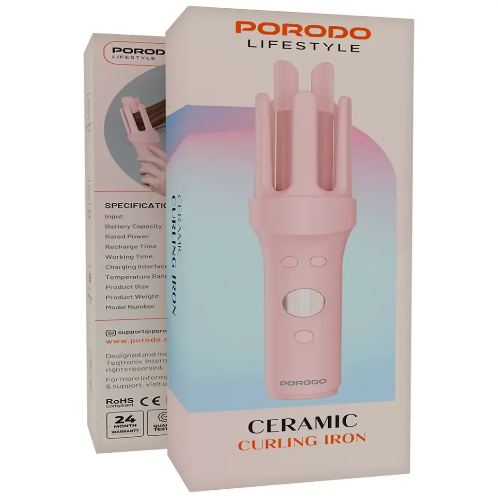 Porodo Lifestyle PDBL258 Cordless Ceramic Curling Iron with Digital Display
