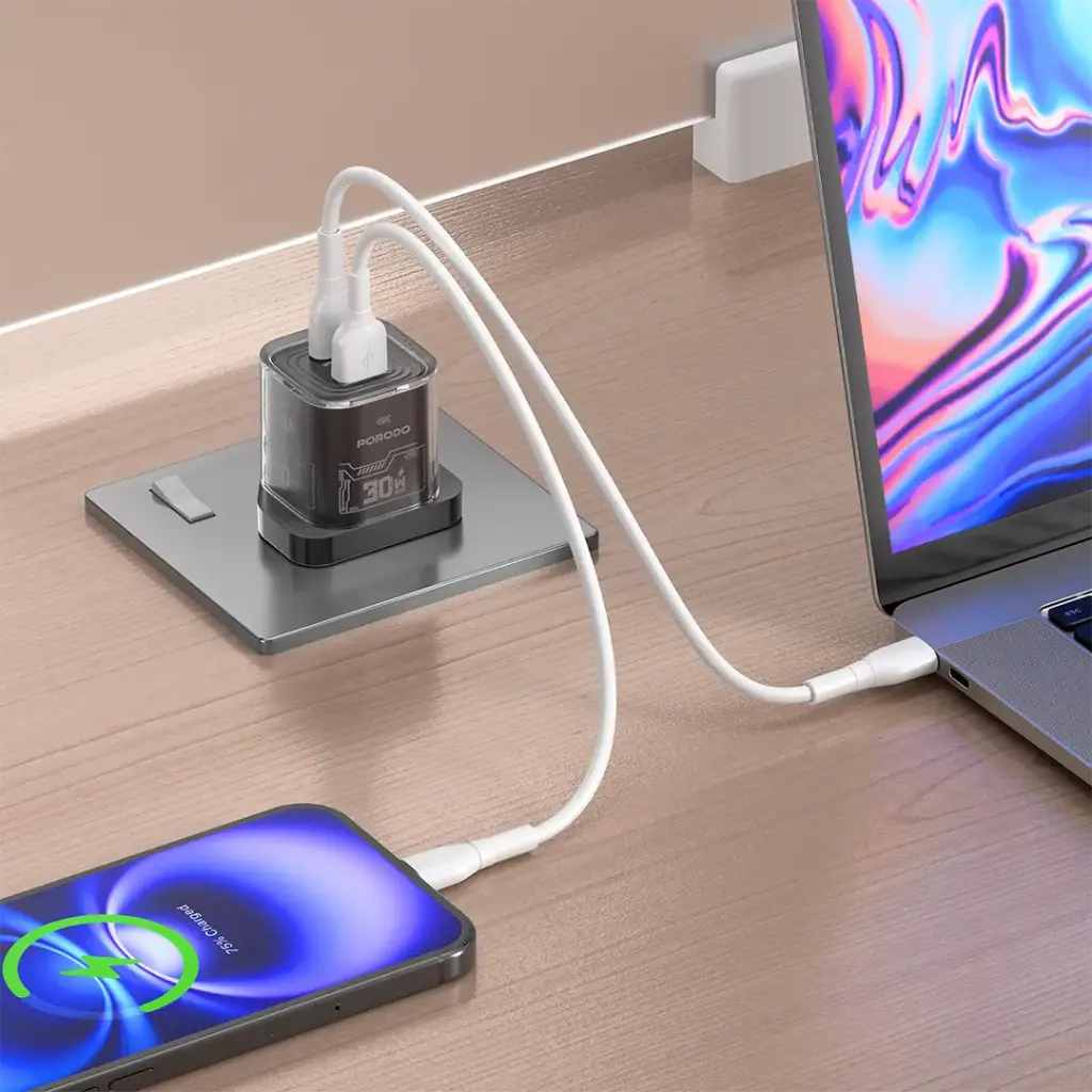 Porodo PDFWCH101 Tezclarte 30W GaN Dual-Port Wall Charger