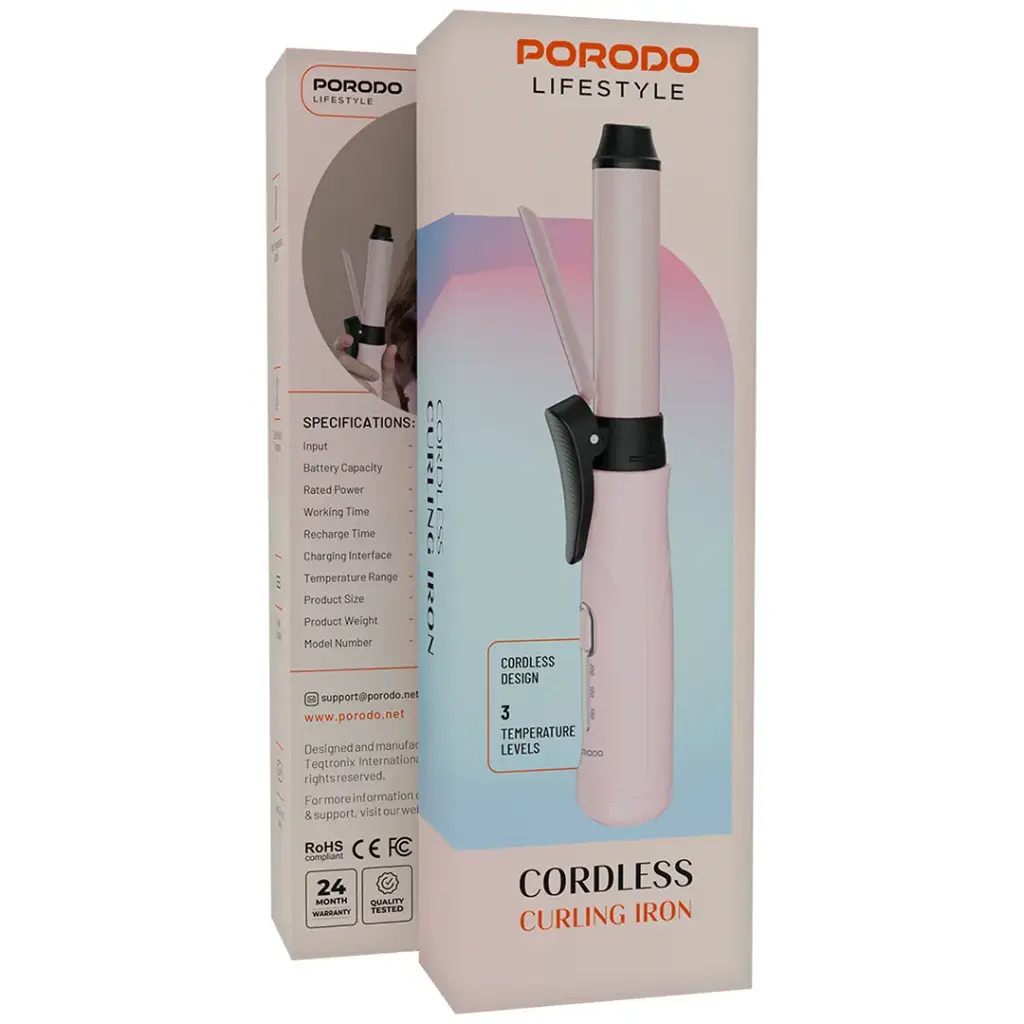 Porodo Lifestyle PDBL007 Cordless Curling Iron with 3 Temperature Levels