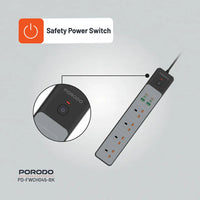 Porodo PD-FWCH045 4AC 65W 3000W Power Strip UK