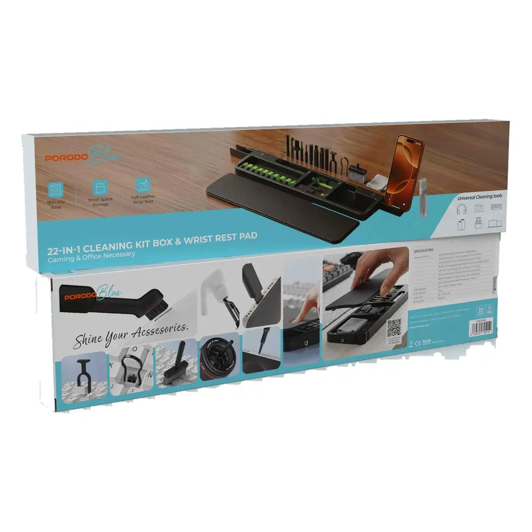 Porodo Blue PBQ22CK 22-in-1 Cleaning Kit Box & Wrist Rest Pad