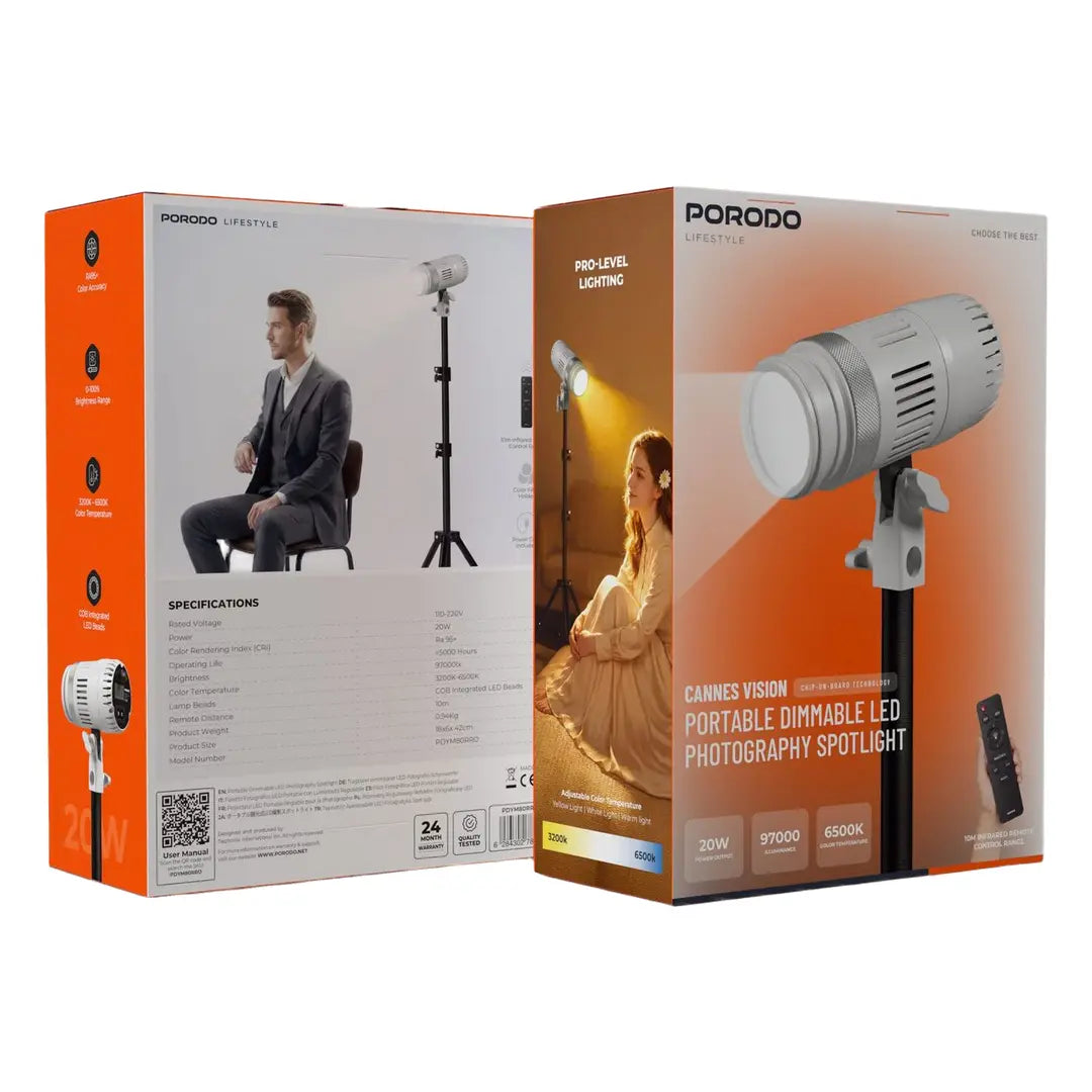 Porodo Lifestyle PDYM80RRO Cannes Vision 20W Portable COB LED Spotlight