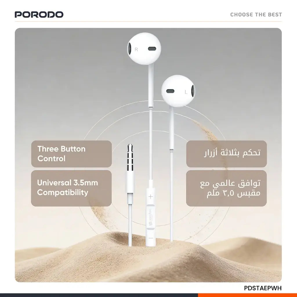 Porodo Soundtec PD-STAEP 3.5mm Stereo Earphones with Mic