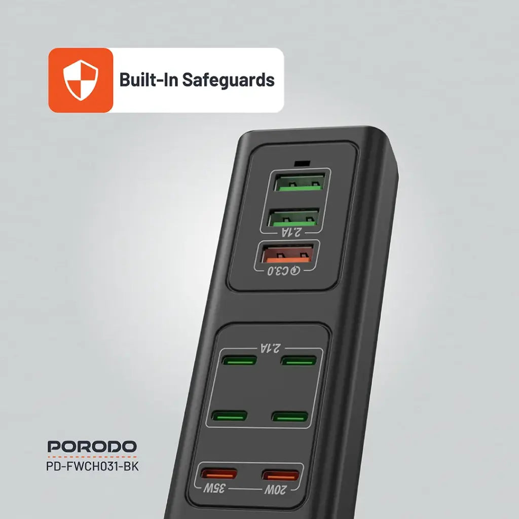 Porodo PD-FWCH031 85W 9-Port USB Charging Hub UK