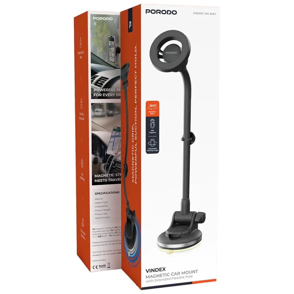 Porodo PDMCPH68 Vindex Magnetic Car Mount with Extended Flexible Pole