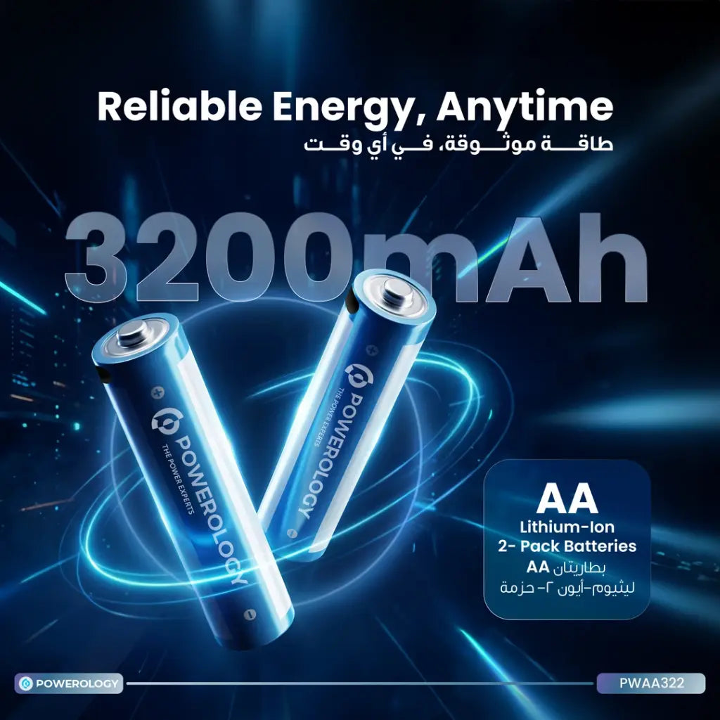 Powerology AA 2-Pack USB-C Rechargeable Batteries