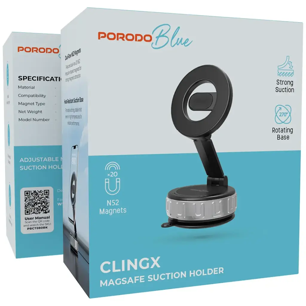 Porodo Blue PBCT080 Clingx MagSafe Suction Phone Holder