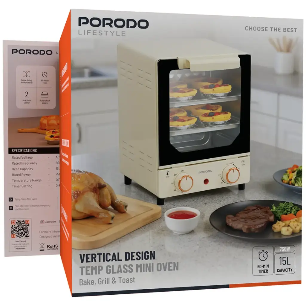 Porodo Lifestyle PDMOKB15F 15L 750W Vertical Mini Oven