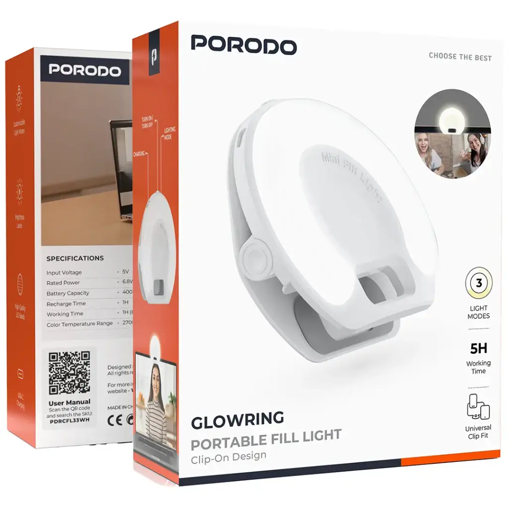 Porodo PDRCFL33 Glowring Clip-On Portable Fill Light