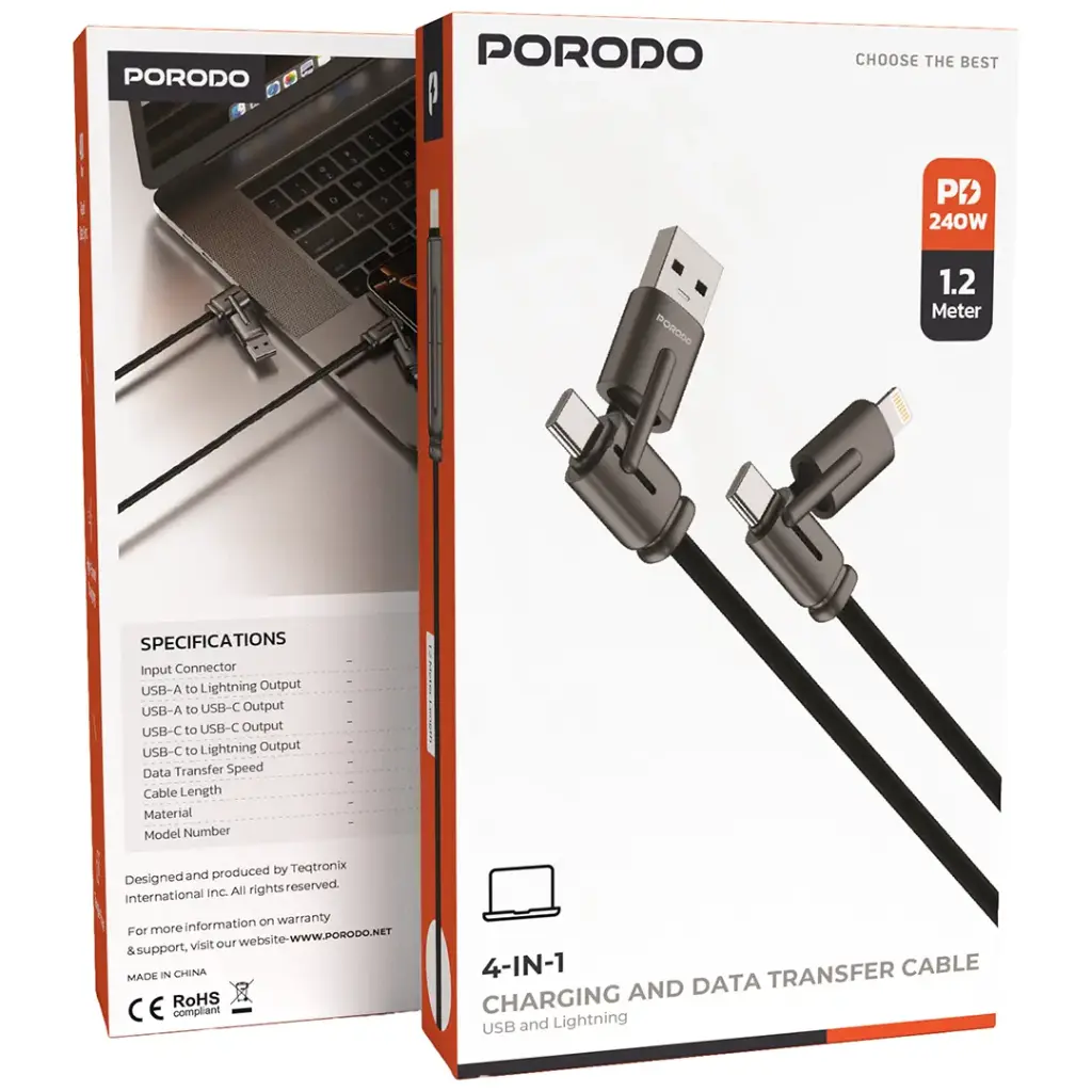 Porodo PDCBL0050 4-in-1 240W Charging & Data Cable 1.2m