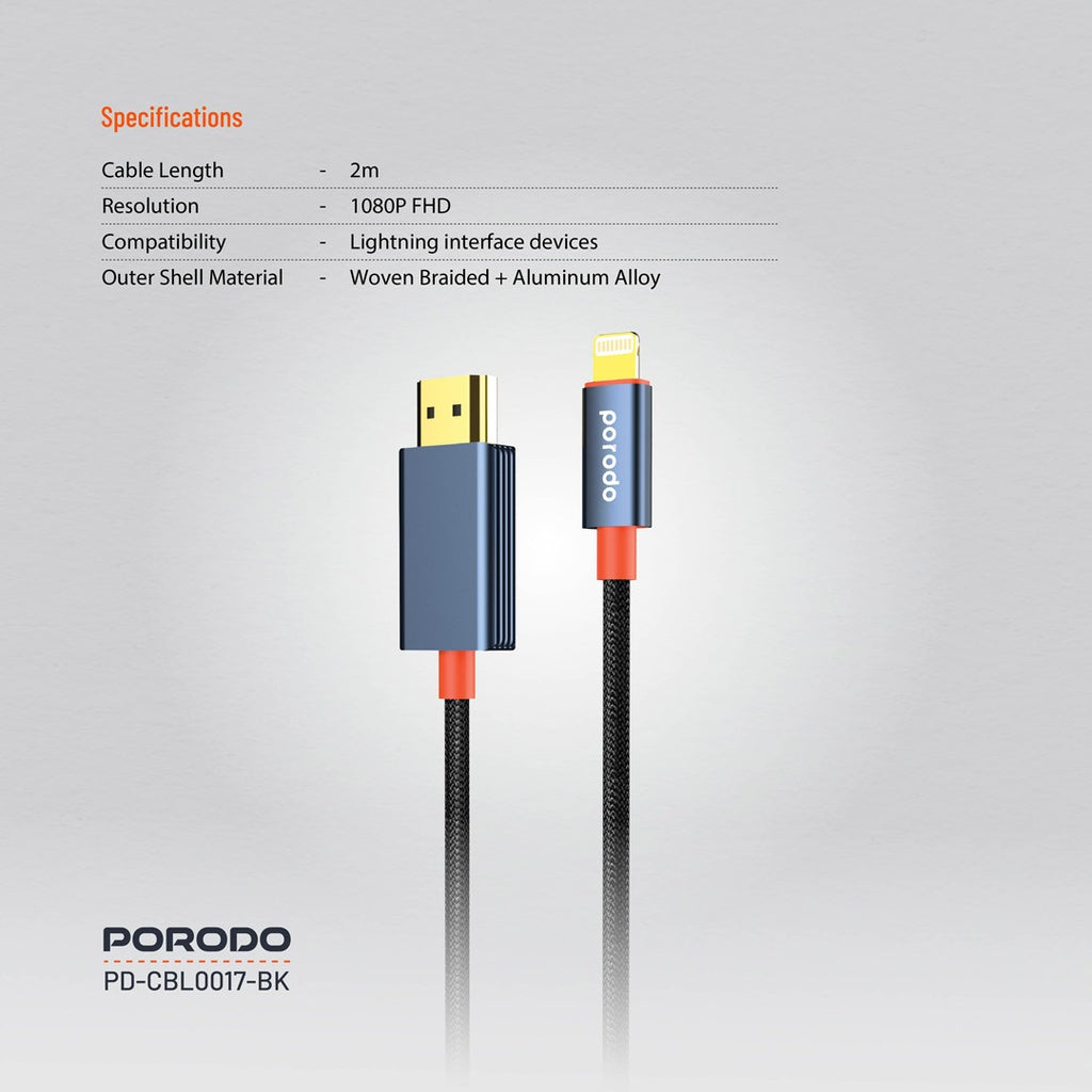 Porodo PD-CBL0016 / PD-CBL0017 Woven HDMI Cable 2m