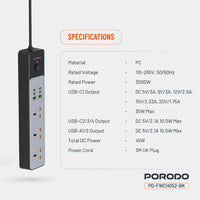 Porodo PD-FWCH052 3AC 45W Power Strip UK