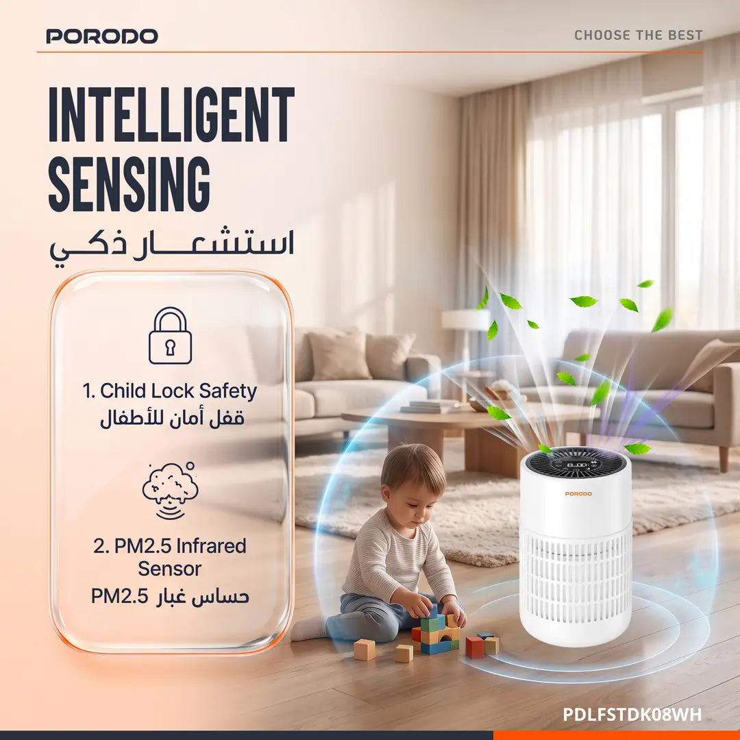 Porodo Lifestyle PDLFSTDK08 Purea Prime Smart Air Purifier with 3-Layer H13 HEPA Filter
