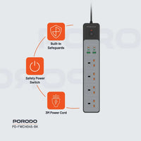 Porodo PD-FWCH045 4AC 65W 3000W Power Strip UK
