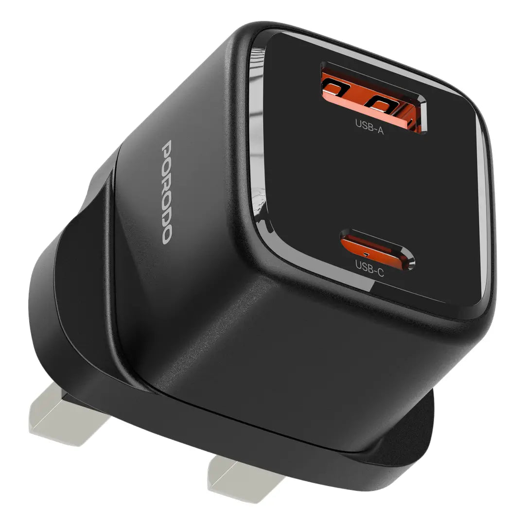 Porodo PD805 Viktor Series 25W GaN Dual-Port Wall Charger UK