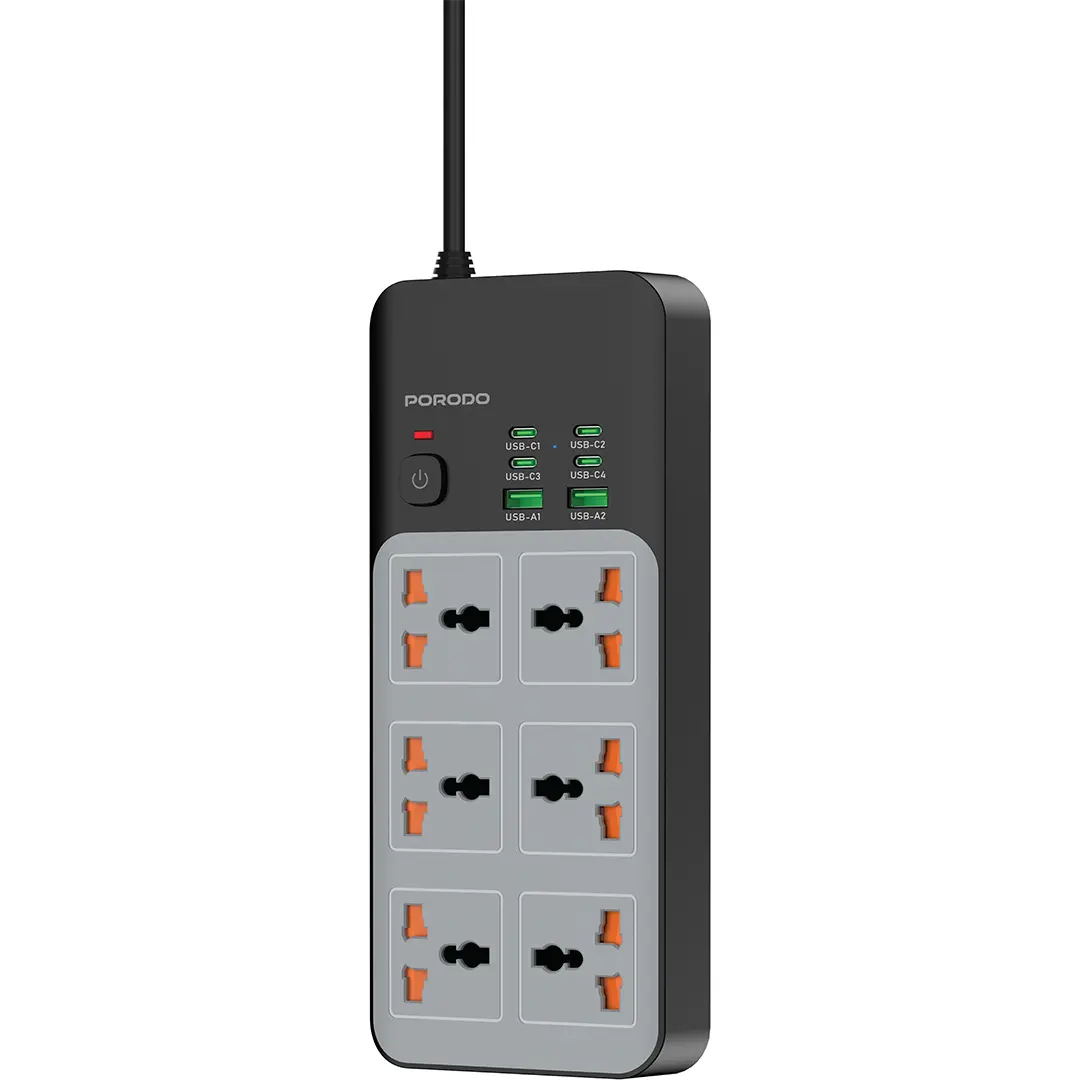 Porodo PDFWCH099 / PDFWCH100 3000W Universal Power Strip with 6 USB Ports UK
