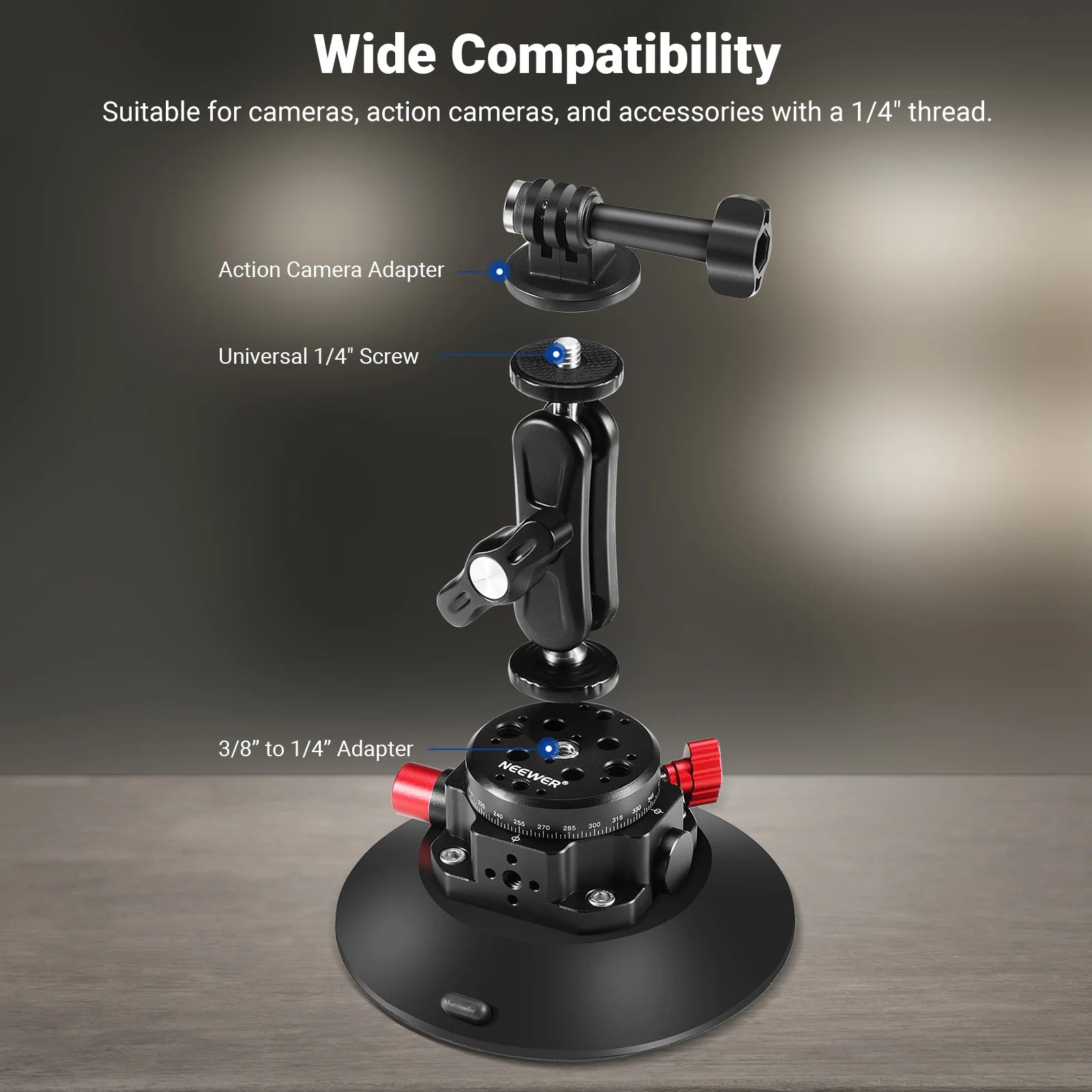 Neewer 6" Camera or Phone Suction Cup Mount