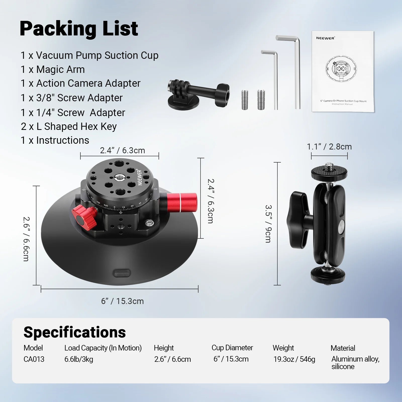 Neewer 6" Camera or Phone Suction Cup Mount