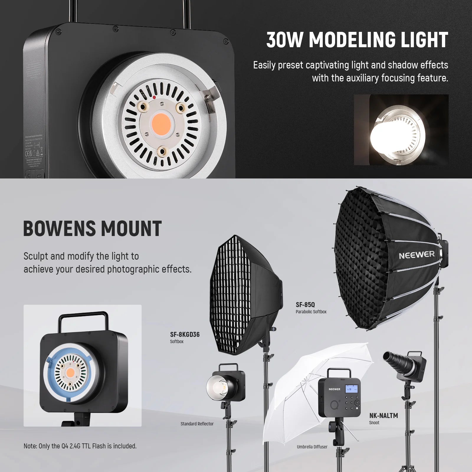 Neewer Q4 400W 2.4G TTL Flash with Battery