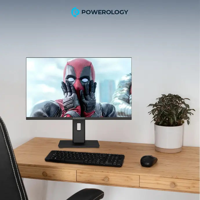 Powerology 27" 4K UHD Monitor Adjustable Rotating Stand - Black