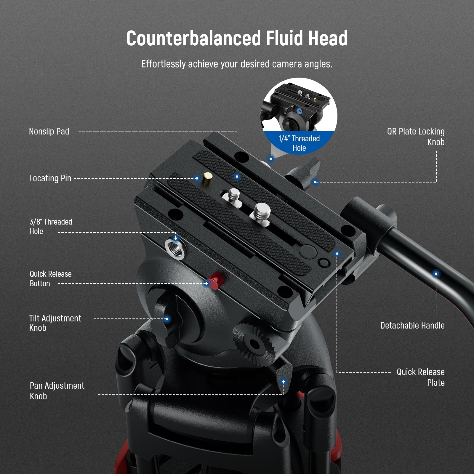 Neewer TP37 Adjustable Video Tripod with Fluid Head
