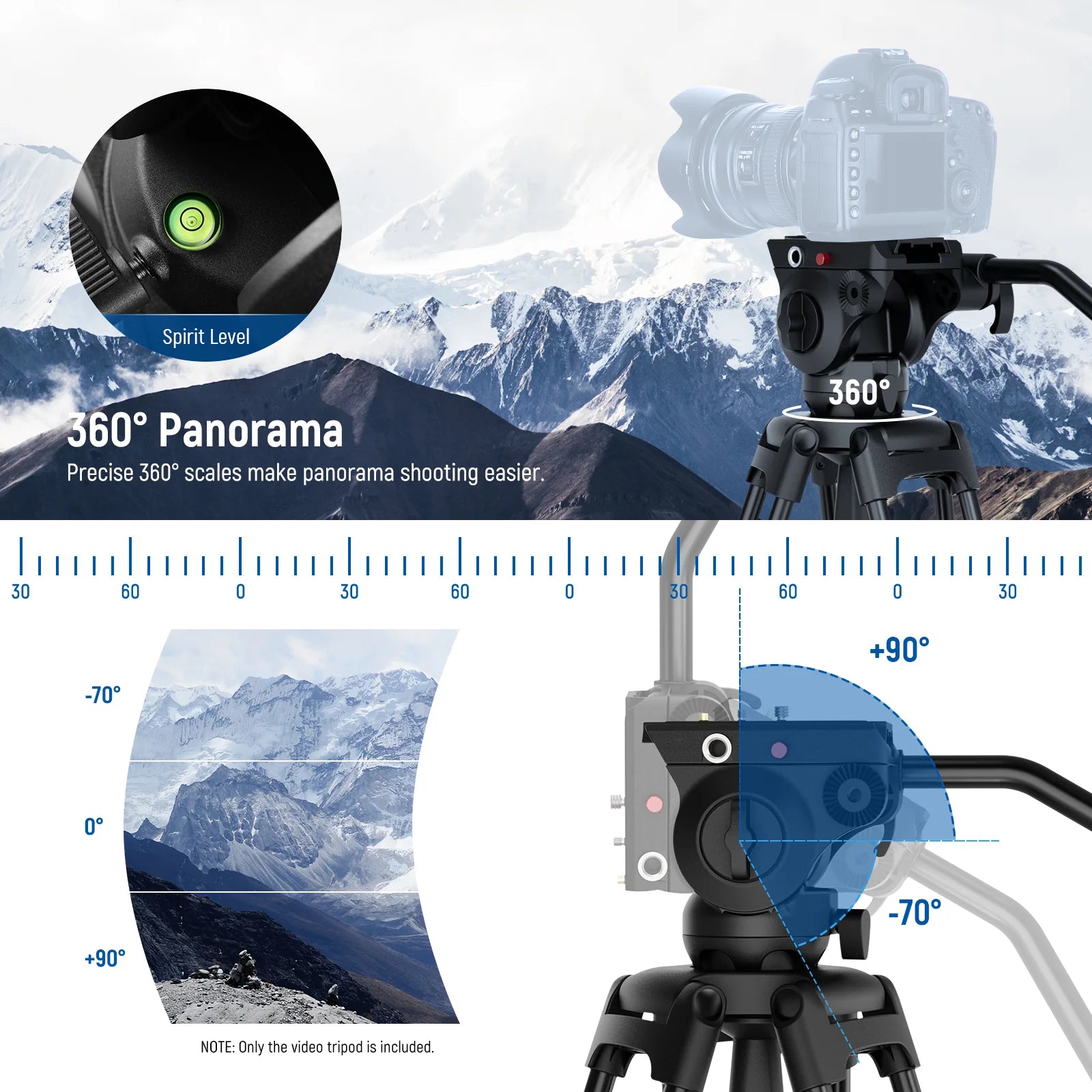 Neewer TP37 Adjustable Video Tripod with Fluid Head