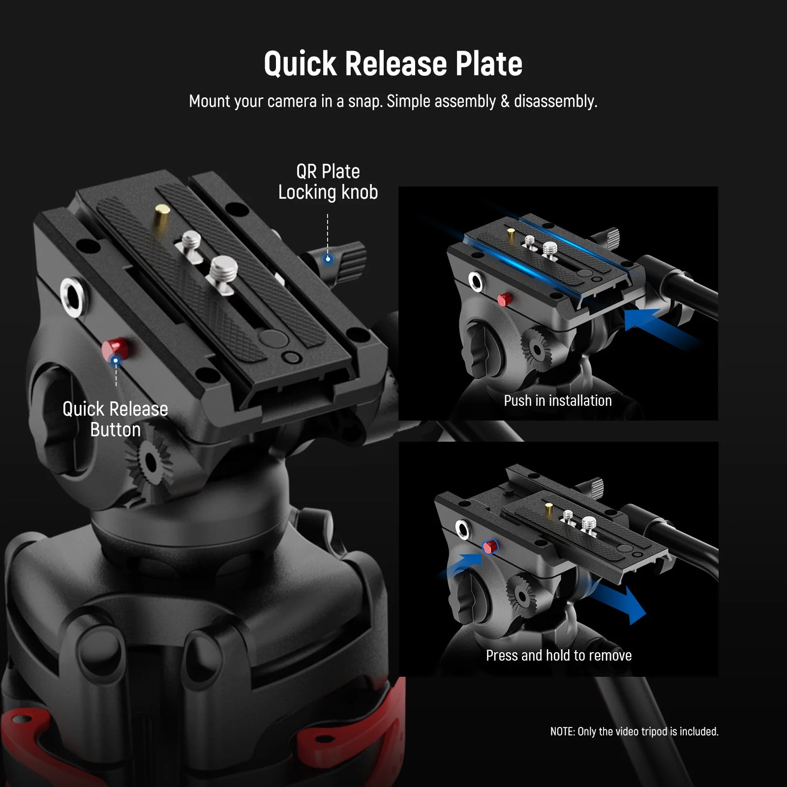 Neewer TP37 Adjustable Video Tripod with Fluid Head